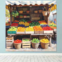 Lienzo Historischer Bauernstand mit Obst und Gemüse