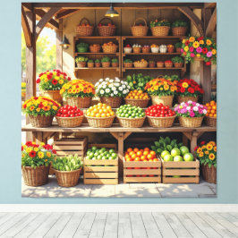 Lienzo Historischer Bauernstand mit Obst und Gemüse