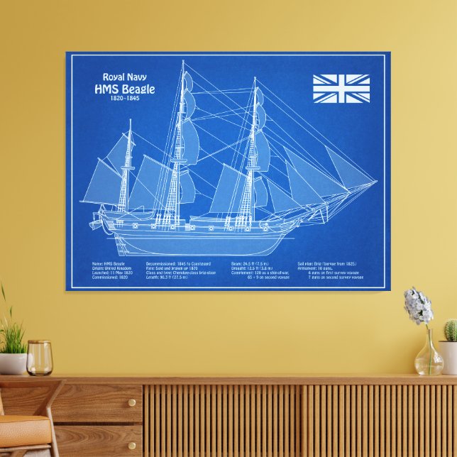 Lienzo HMS Beagle Tall Ship - Ship Blueprint ABD (Insitu (Sala de estar))