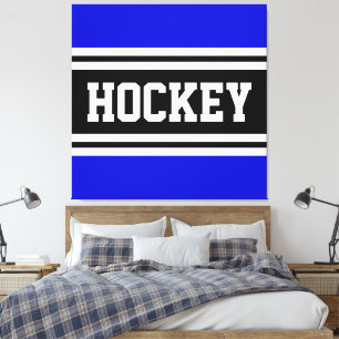 Lienzo HOCKEY 70s Azul Real Negro Blanco Rayas de Carrera