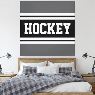 Lienzo HOCKEY Gris Atlético Negro Blanco Rayas de Carrera