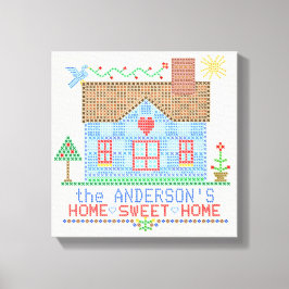 Lienzo Hogar Sweet Home Cross Stitch House Personalizado