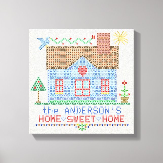 Lienzo Hogar Sweet Home Cross Stitch House Personalizado (Anverso)