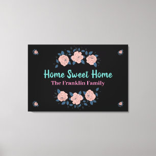 Lienzo Hogar Sweet Home Flowers Black