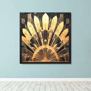 Lienzo Hogar u Oficina Art Déco Multitono Negro y Dorado