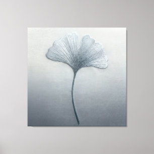 Lienzo Hoja de Ginkgo Azul Textura de Bordado Botánico