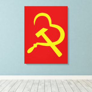 Lienzo Hoja de hoz y martillo, corazón, amor, comunismo