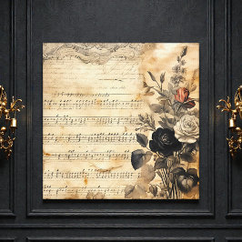 Lienzo Hoja de música victoriana antigua en negro y beige