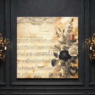 Lienzo Hoja de música victoriana antigua en negro y beige