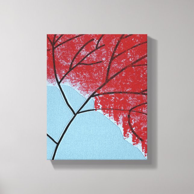 Lienzo Hojas de árbol rojas abstractas sobre azul (Anverso)