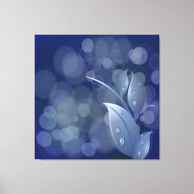 Lienzo Hojas de Bokeh azules envueltas (Anverso)