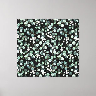 Lienzo Hojas de eucalipto: Patrón de flores blancas