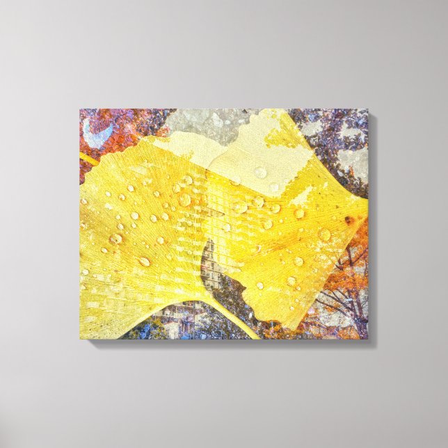 Lienzo Hojas de Gingko y paisaje urbano (Anverso)
