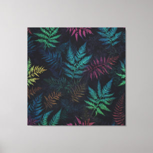 Lienzo hojas de helecho coloridas sobre un fondo negro