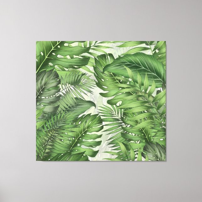 Lienzo Hojas de la selva tropical: fondo floral sin solda (Anverso)
