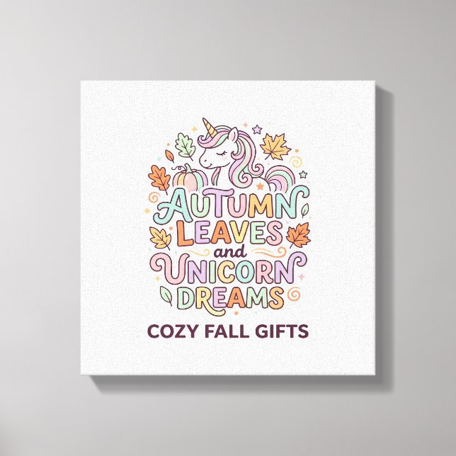 Lienzo Hojas de otoño de unicornio y sueños de unicornio  (Anverso)