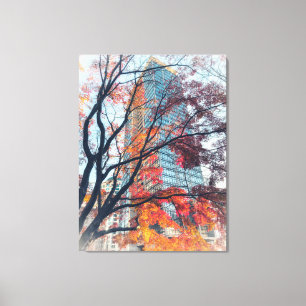 Lienzo Hojas de otoño y rascacielos