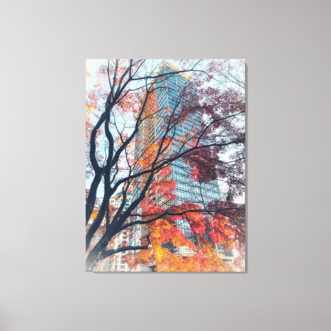 Lienzo Hojas de otoño y rascacielos (Anverso)