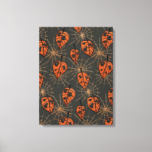 Lienzo Hojas de otoño y telarañas de Halloween