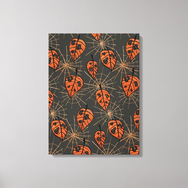 Lienzo Hojas de otoño y telarañas de Halloween (Anverso)