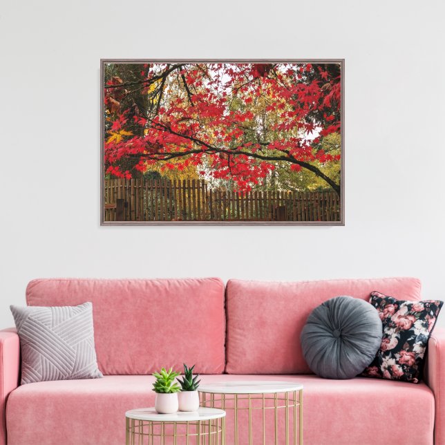 Lienzo Hojas rojas de arce y foto de cerca de bambú (Insitu (Sala de estar))