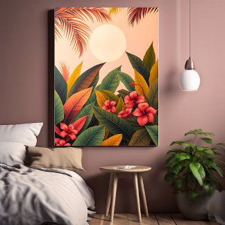 Lienzo Hojas tropicales y pasto lunar