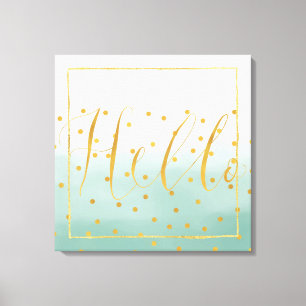 Lienzo Hola Confeti Ombre Verde Menta Dorado