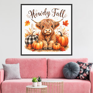 Lienzo Hola Otoño Vaca de las Tierras Altas Feliz Día de