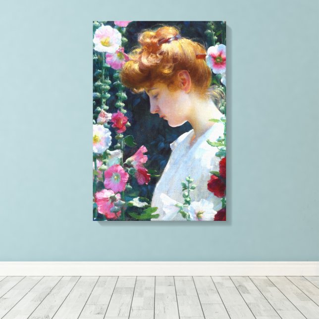 Lienzo Hollyhocks y Sunlight Charles Curran (Insitu (piso de madera))