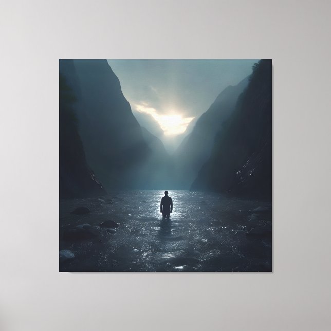 Lienzo Hombre al amanecer en asombroso Majestuoso Valle d (Anverso)