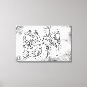Lienzo Hombre asentado, caballero que monta su caballo
