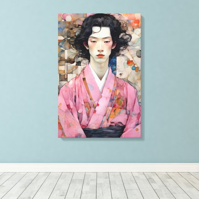Lienzo Hombre con Kimono Rosa (Insitu (piso de madera))