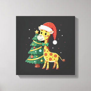 Lienzo Hombre de Jengibre Jirafa Sombrero de Santa Navida