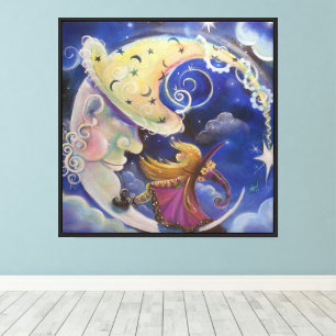 Lienzo Hombre en la Luna con amigo