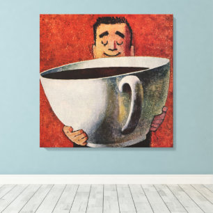 Lienzo Hombre Feliz Antiguo Bebiendo Taza Gigante de Café