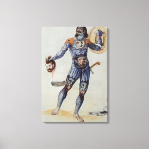 Lienzo Hombre picto que lleva a cabo una cabeza humana