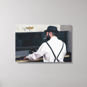 Lienzo Hombre retro tocando piano y fumando
