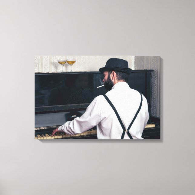 Lienzo Hombre retro tocando piano y fumando (Anverso)