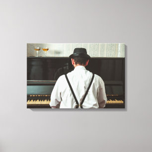 Lienzo Hombre retro tocando piano y fumando