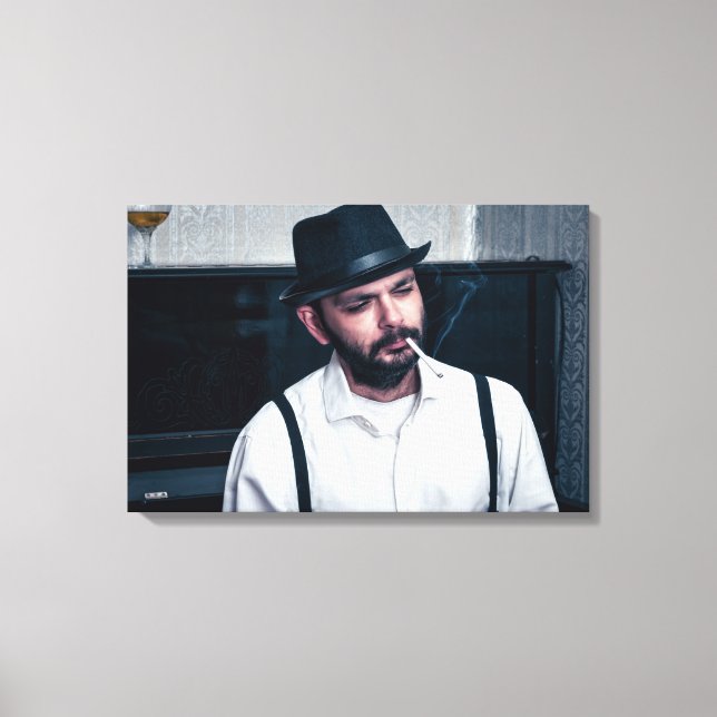 Lienzo Hombre retro tocando piano y fumando (Anverso)