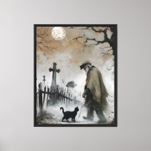 Lienzo Hombre y gato en cementerio