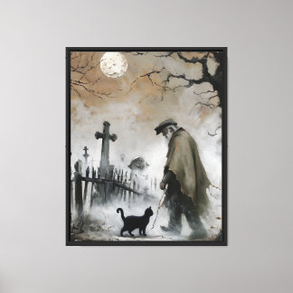 Lienzo Hombre y gato en cementerio