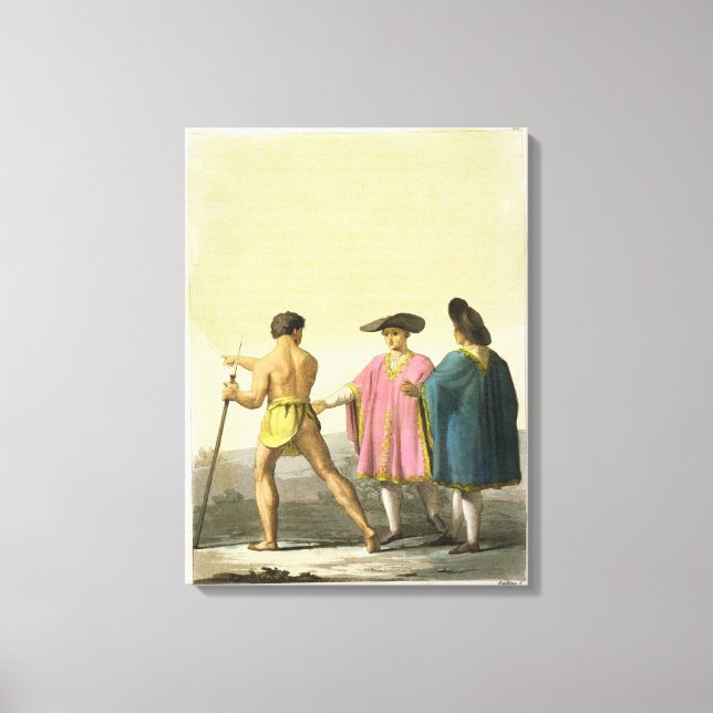 Lienzo Hombres con Ponchos Ceremoniales en Santiago, Chil (Anverso)