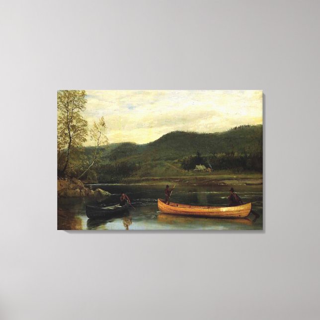 Lienzo Hombres de Albert Bierstadt en dos canoas, 1866 (Anverso)