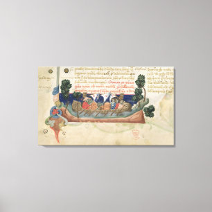 Lienzo Hombres en un barco que lleva fuentes la Tierra