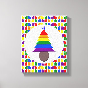 Lienzo Hombres gay arcoiris Árbol de Navidad y regalo