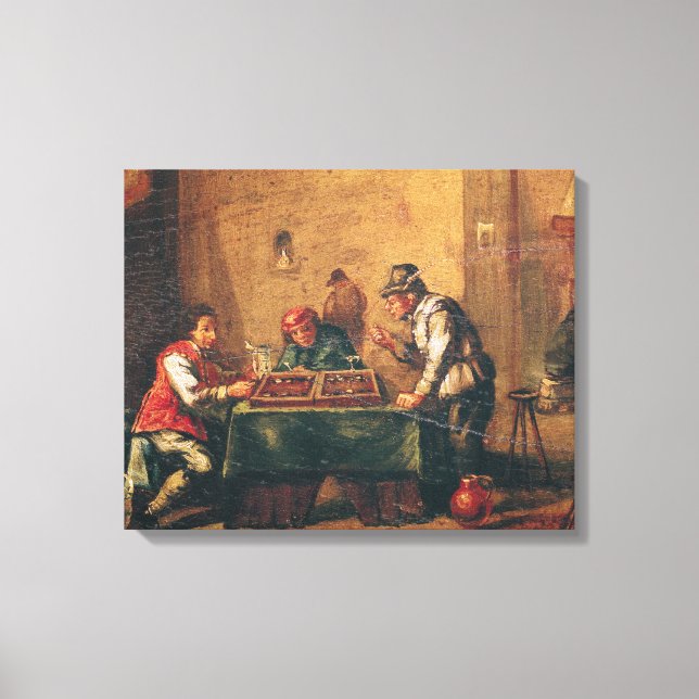 Lienzo Hombres jugando chaquete en una taberna (Anverso)