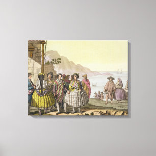 Lienzo Hombres y mujeres con disfraces elaborados, Chile,