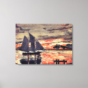 Lienzo Homer - Incendios al atardecer, pintura acuarela d
