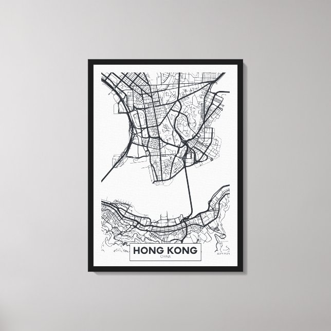 Lienzo Hong Kong, China | Mapa de ciudades blancas y negr (Anverso)